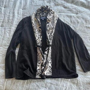 Jones New York Signature Cardigan Size XL Black with White Shawl Collar